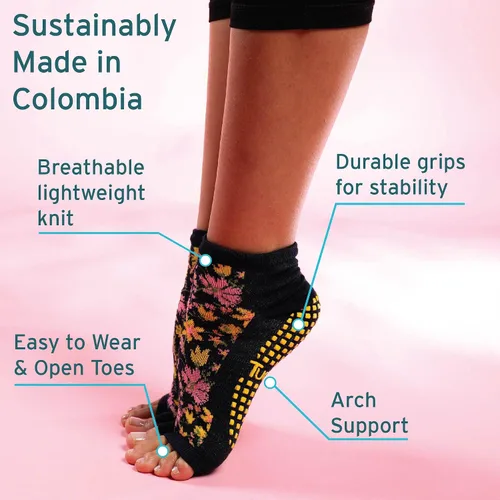 Miniatura 2 de Tucketts Anklet Toeless Non-slip Grip Socks - Yoga Barre Pilates Home Leisure - 1 pair Black