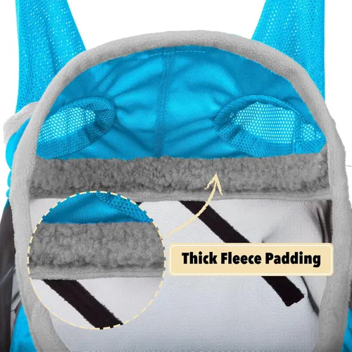 Miniatura 5 de Harrison Howard Máscara de mosca de caballo luminosa profesional estándar con orejas, protección UV, para caballos, azul y plateado, mazorca mediana