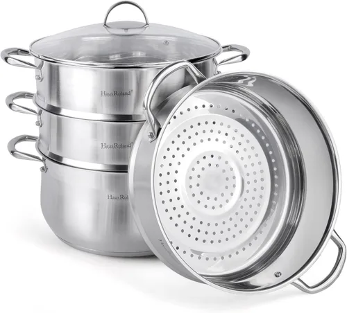Miniatura 4 de Olla de vapor de acero inoxidable de 3 niveles con tapa, olla de vapor para cocinar (3 niveles), olla de cocina de múltiples capas, sartén de cocina