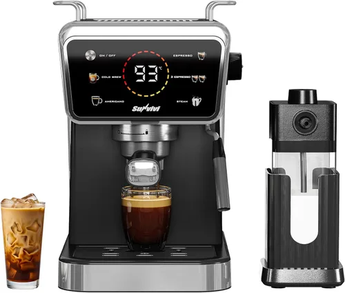 SUNVIVI Máquina de Espresso de 20 Bar para el Hogar y la Oficina, Cafetera de Café Helado 3 en 1 con Espumador de Leche, Shot de Espresso y Café