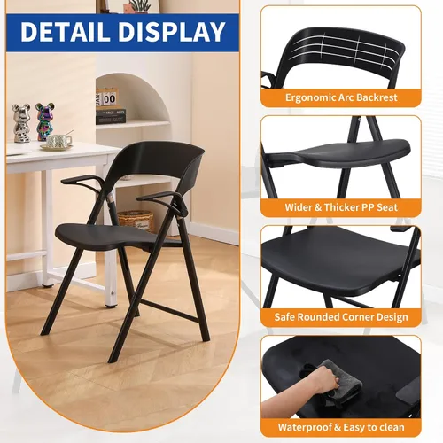 Miniatura 3 de Silla de oficina plegable, sillas plegables de plástico con reposabrazos desmontable, sillas de comedor apilables, silla plegable portátil