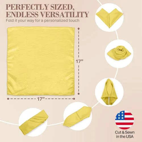 Miniatura 6 de Ultimate Textile -1 docena - Reversible Shantung Satin - Majestic - Servilletas de tela Majestic de 17 x 17 pulgadas de seda de maíz amarillo claro
