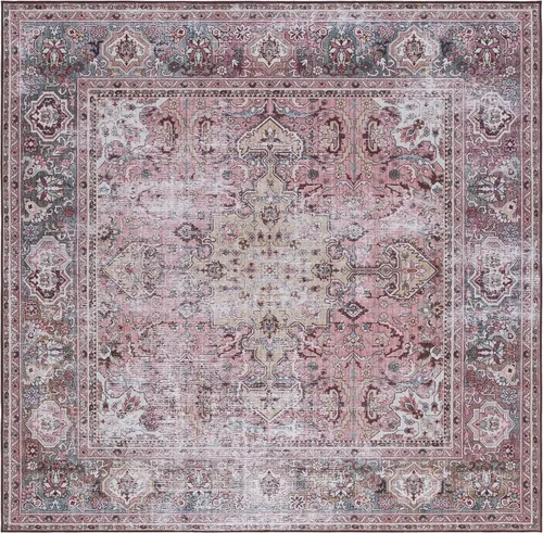 Miniatura 8 de SAFAVIEH Alfombra lavable Tucson Collection - 2 pies 6 pulgadas x 4 pies, rosa y beige, antideslizante y fácil de limpiar, ideal para sala de estar