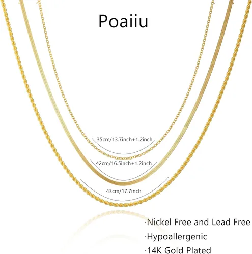 Miniatura 5 de Gargantilla para mujer, delicada cadena de serpiente gruesa chapada en oro de 14 quilates, collar de oro en capas, joyería de oro simple y moderna