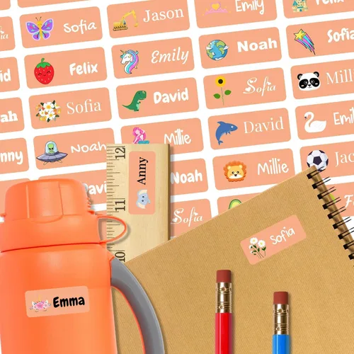 Miniatura 26 de 128 etiquetas adhesivas de nombre personalizadas para guardería, etiquetas de nombre impermeables personalizadas para niños, suministros escolares