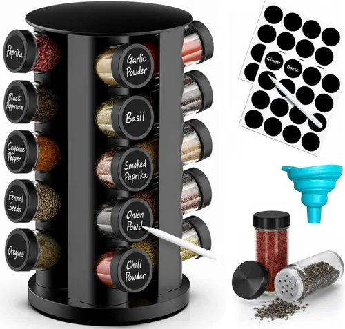 Organizador giratorio de especias para gabinete, estante de especias con 20 frascos, estante de especias giratorio para encimera de cocina, soporte