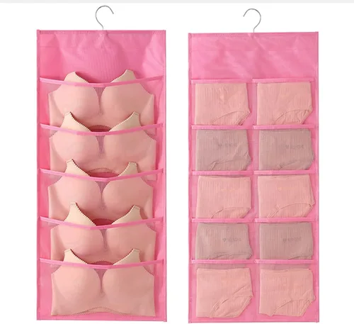 Organizador de almacenamiento colgante para brasier y ropa interior, bolsillos de malla, estantes de pared de doble cara, bolsa ahorradora de Rosa: