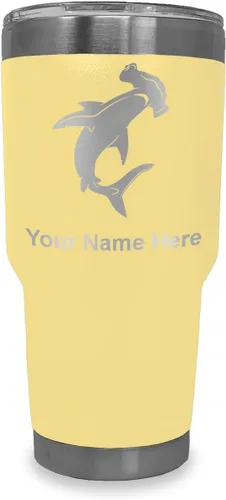 Miniatura 7 de LaserGram Vaso aislado al vacío de 20 onzas, tiburón martillo, grabado personalizado incluido (negro)