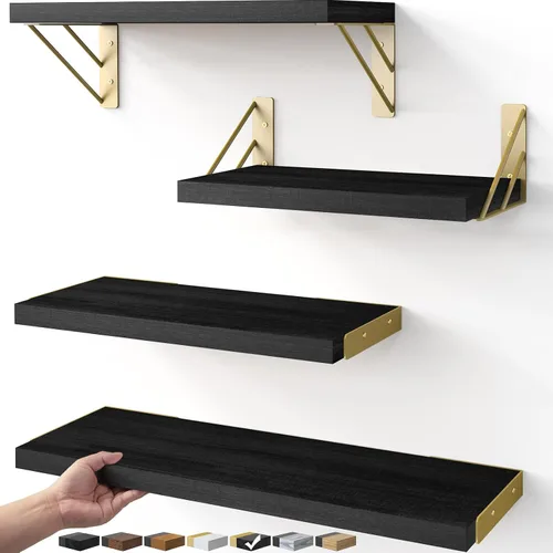 Miniatura 14 de BAYKA Estantes de pared para decoración de dormitorio, estante de pared flotante para almacenamiento en sala de estar y cocina, estantes de madera