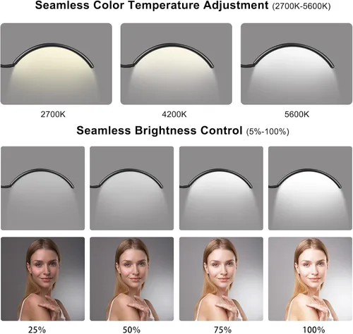Miniatura 2 de Luz de Piso LED Media Luna - Lámpara Profesional Sin Sombras, Ajustable para Técnicas de Pestañas, Esteticistas y Tatuadores Extensiones