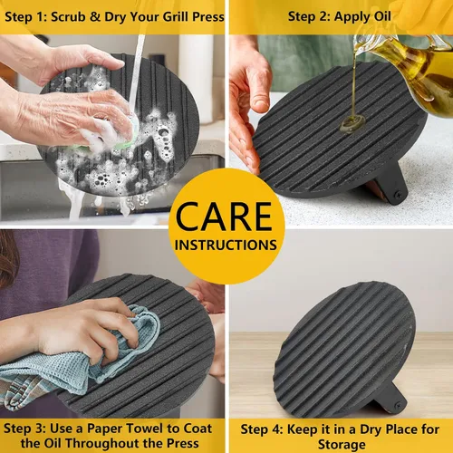 Miniatura 7 de Leonyo Prensa de hamburguesa de alta resistencia, prensa redonda de hierro fundido para parrilla, parrilla de tocino para parrilla plana