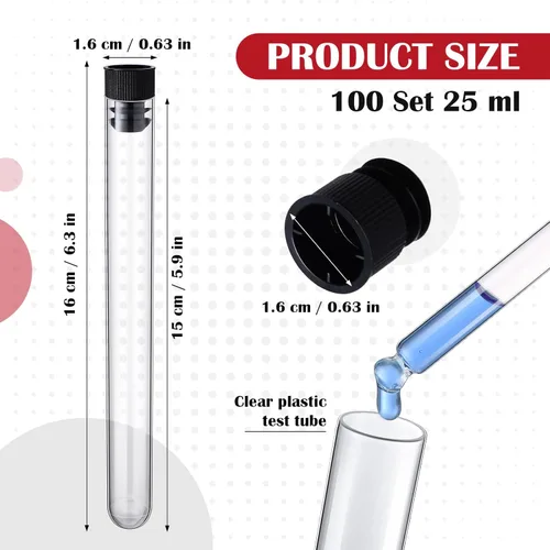 Miniatura 2 de Hoteam 100 tubos de ensayo de plástico con tapas, tubos de ensayo transparentes de 0.8 fl oz para plantas, suministros para fiestas, instalar negro
