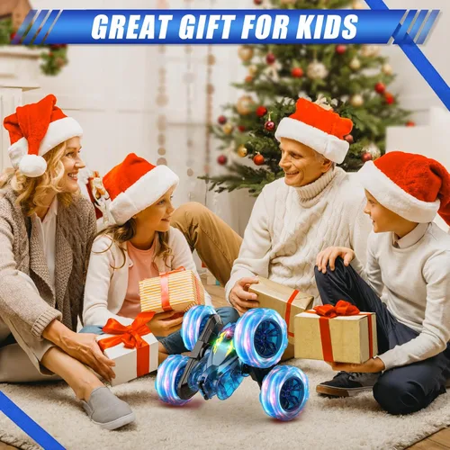 Miniatura 5 de Coche de Control Remoto, Autos RC de Acrobacias Para Niños con Luz Colorida, Carga Rápida USB-C, Juguetes de Coche Camión RC 4WD Recargable con Azul