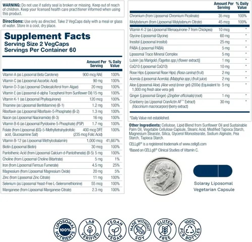 Miniatura 2 de SOLARAY Multivitamínico liposomal para mujeres 50 Plus, absorción mejorada con hierro, vitamina D, vitamina C, B12, biotina y más, apoyo