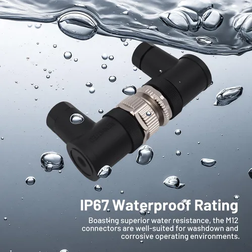 Miniatura 3 de Elecbee M12 4-Pin A-Coded Hembra Conector de la prenda impermeable IP67 de la terminación de la junta de tornillo de ángulo recto no blindado