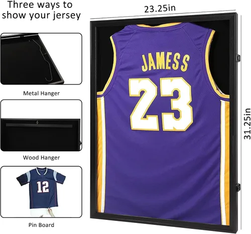 Miniatura 3 de Estuche de Exhibición con Marco para Jersey, Caja de Sombra con Cerraduras Negras, Marco para Jersey Deportivo con Protección UV, Acrílico y 2