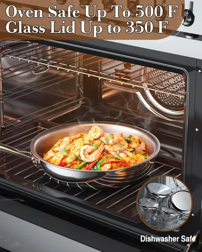 Miniatura 6 de Cook N Home Sartén de acero inoxidable de 10 pulgadas, sartén de acero inoxidable 18/10 con revestimiento de tres capas, sartén de cocina