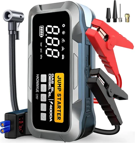 Miniatura 10 de Arrancador de emergencia con compresor de aire, arrancador de batería de coche de 2500A, kit de cables de puente reforzador de coche de 12V