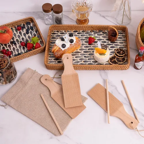 Miniatura 9 de Juego de tabla de ñoquis de madera, tabla de pasta y paletas de mantequilla con 3 rodillos y bolsa de almacenamiento, máquina de pasta de cavatelli