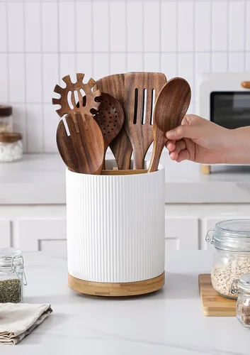 Miniatura 4 de LoeJan Soporte para Utensilios de 3 Compartimentos, Recipiente para Utensilios Extra Grande, Organizador de Utensilios de Cerámica Estable, Juego
