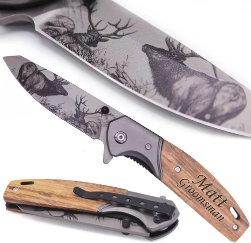Miniatura 5 de My Personal Memories Cuchillo plegable de bolsillo grabado personalizado con hoja plegable - Regalo personalizado de caza y pesca para papá