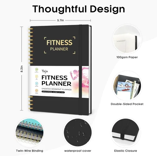 Miniatura 6 de Diario de entrenamiento de fitness para mujeres y hombres, A5 (5.5 x 8.2 pulgadas) planificador de registro de entrenamiento para rastrear, D.negro