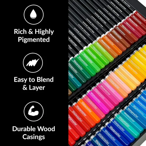 Miniatura 3 de HIPPIE CRAFTER Lápices de colores de acuarela, juego profesional de 72 piezas, lápices de acuarela a granel para colorear, pintura, dibujo y arte