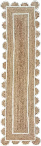 Miniatura 3 de Alfombra festoneada de yute natural, base natural, borde blanco hueso, 2 pies x 6 pies