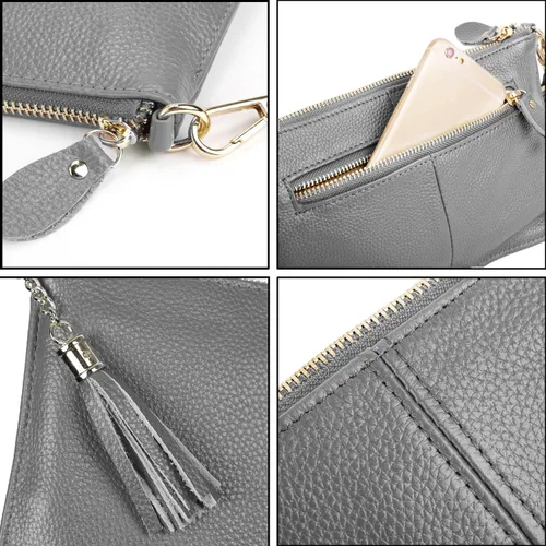 Miniatura 5 de YALUXE Clutch Wristlet - Cartera de piel auténtica con bloqueo RFID y cadena de hombro