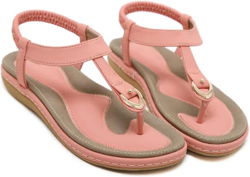 Miniatura 3 de SHIBEVER Sandalias bohemias para mujer de verano con cuentas y tirantes delgados al tobillo, zapatos elegantes