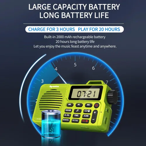 Miniatura 6 de Radio AM/FM portátil, grabadora de radio digital, altavoz Bluetooth 5.0, función de alarma y sueño, pantalla de hora de 12/24 horas (amarillo verde)
