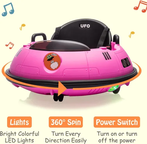 Miniatura 2 de Coche de parachoques eléctrico de 12 V para niños pequeños, con control remoto, giro de 360 grados, luces LED, joysticks duales, cinturón de Rosa