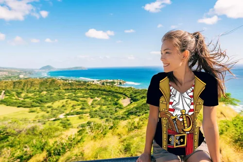Miniatura 3 de KYKU Camisa pirata disfraz de mujer con cuello en V divertido estampado 3D gráficos novedad ropa