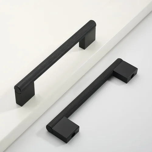Miniatura 20 de Paquete de 10 tiradores de gabinete de 3 pulgadas (76mm) negros y dorados, manijas de gabinete de cocina roscadas, tiradores de cajón, herrajes