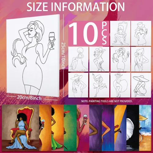 Miniatura 2 de Nuberlic 10 Piezas Lienzo Predibujado para Pintura para Adultos Kits de Pintura y Sorbo para Parejas Suministros de Sabor para Fiesta