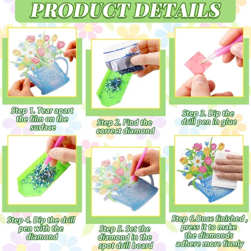 Miniatura 5 de Threehoney Kit de 3 piezas de corona de pintura de diamantes de primavera, tulipán, flor, gnomo, arte de diamante, corona colgante, adornos