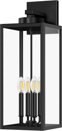 Miniatura 10 de Paquete de 2 lámparas de pared para exteriores, faroles impermeables y modernos, dispositivos de iluminación para porche, con casquillo E26