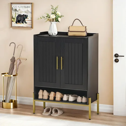 Miniatura 6 de HOOBRO Gabinete para zapatos, organizador de zapatos de 5 niveles con puertas, armario de madera para zapatos para entrada, armario independiente