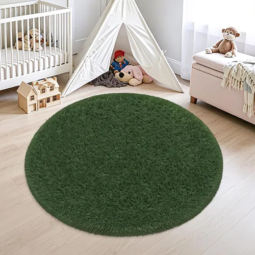 Miniatura 17 de Alfombra circular pequeña para dormitorio, 2 x 2 pies, color azul, para decoración de habitación de niños, redonda esponjosa para guardería
