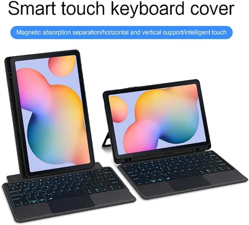 Miniatura 4 de Funda de teclado para Samsung Galaxy Tab S6 Lite de 10.4 pulgadas 2024/2022/2020 con panel táctil, retroiluminación inteligente de 7 colores, funda