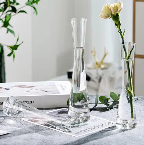Miniatura 9 de Jarrón de cristal soplado hecho a mano, florero de brote de flores transparentes, jarrones de un solo tallo o decoración para el hogar y la oficina.