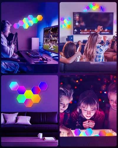 Miniatura 9 de NIUCOO Paneles de pared con luces LED hexagonales, luces RGB inteligentes para juegos con aplicación y sincronización de música, azulejos