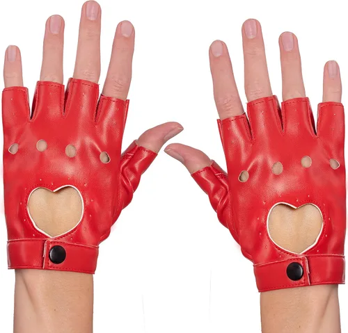 Skeleteen Guantes de motociclista de jazz sin dedos, estilo gótico rojo de los años 80, guantes de motociclista punk, con corte de corazón, para