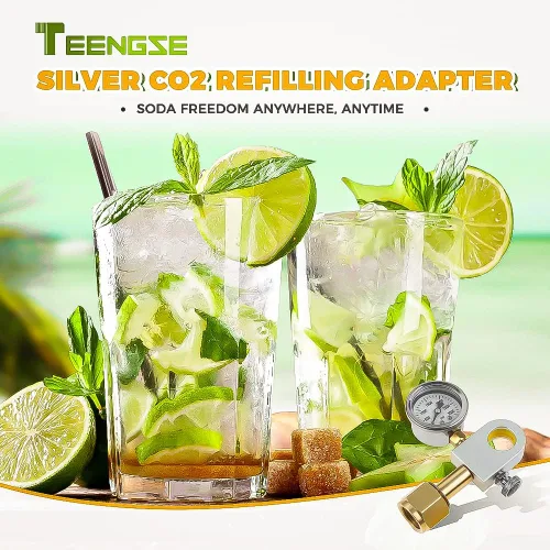 Miniatura 7 de Adaptador de recarga de CO2 con medidor de presión, adaptador rápido de repuesto de carbonatador de intercambio de soda plateado TEENGSE compatible