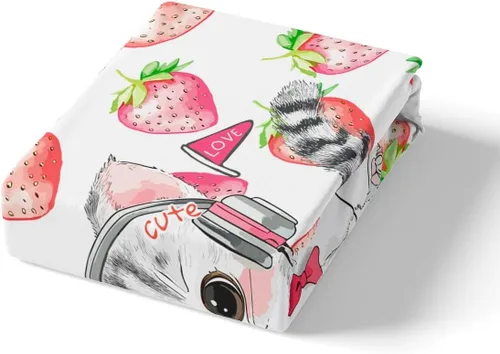 Miniatura 4 de Erosebridal Juego de funda de edredón con diseño de gato y fresa, tamaño individual, diseño de caricaturas, arcoíris, con temática de animales