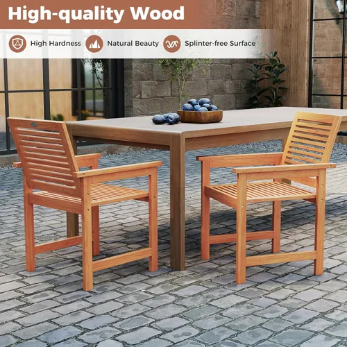 Miniatura 5 de Tangkula Juego de 2 sillas de comedor de madera para patio, sillas de comedor de madera para exteriores con respaldo alto y asiento de listones