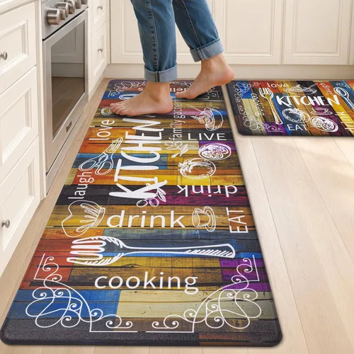 Miniatura 13 de HEBE Juego de 2 tapetes de cocina gruesos y antifatiga acolchados para el suelo, alfombras impermeables antideslizantes, cómodos tapetes de chef