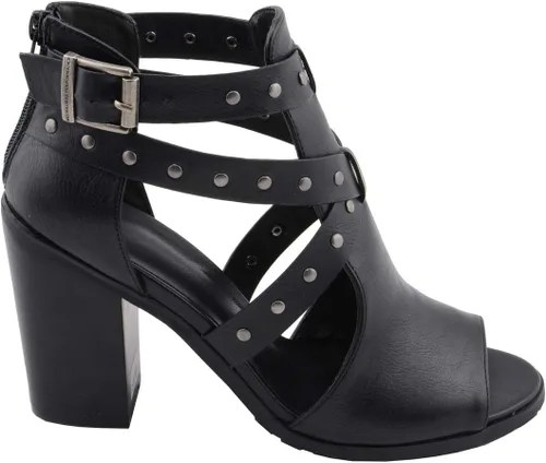 Miniatura 2 de Milwaukee Leather MBL9454 Sandalias de tacón negro con correa tachonada con tacón de plataforma para mujer