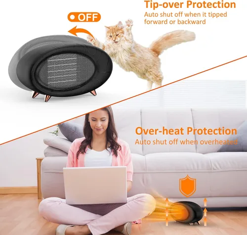Miniatura 4 de Calentador de escritorio, calentador de escritorio pequeño de 600 W de eficiencia energética para uso en interiores, calentador de espacio de Negro