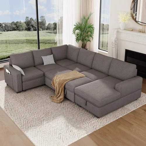 Miniatura 15 de Vesgantti Sofá Seccional con Cama de 88.4" con Cama Extraíble, Sofá Seccional Modular en Forma de L de 5 Asientos con Almacenamiento, Cómodo Sofá